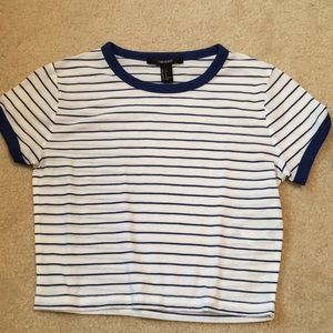 Blue and white striped crop top
